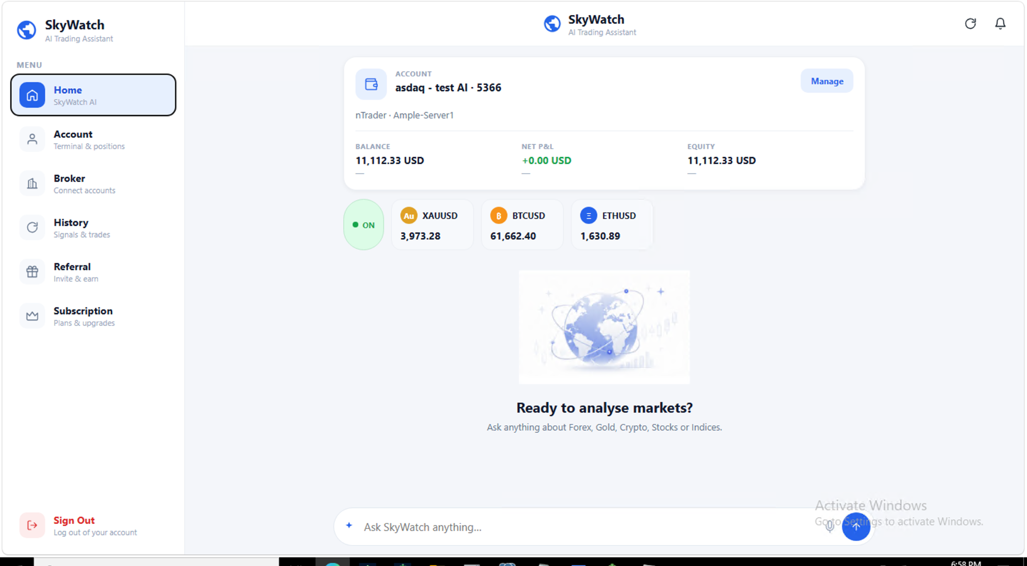 SkyWatch AI Terminal interface